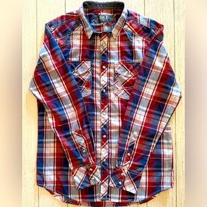 BKE Red and Blue Plaid Button-Up Shirt, Small
